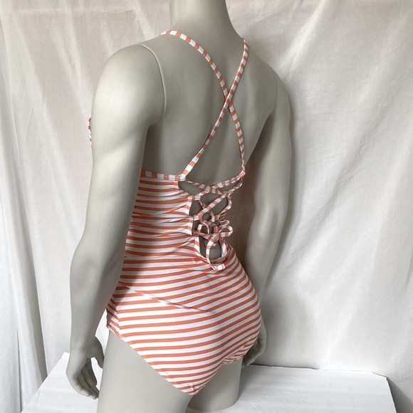 Women’s Swimming One Piece Bathing Suit Size X-LARGE Striped Orange & White NWOT - Picture 5 of 8